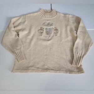 BODE Vintage Cream Colored Mock Neck Knitted Long Sleeve Pullover Sweater